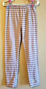 DKNY Leggings girls 6X gray, pink striped, logo, casual, stretchy
